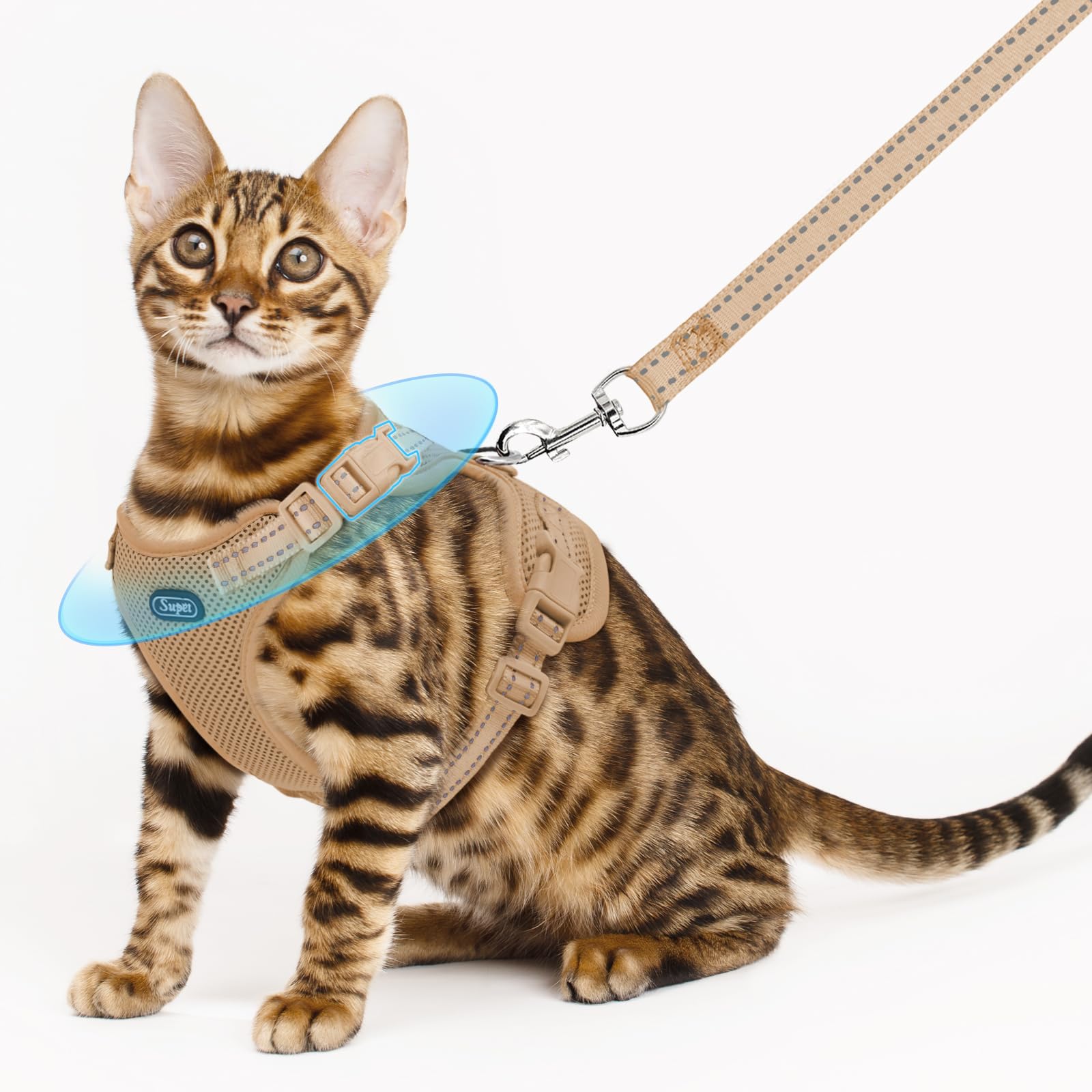 Photo 1 of Supet Cat Harness and Leash for Walking Escape Proof, Adjustable Harness for Cats, Easy Control Small Cat Harness for Medium Large Kitten Beige