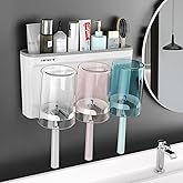 NPET Toothbrush Holder for Bathroom,3 Cups Toothbrush Holder Set Wall Mounted, Ideal Bathroom Accessories Organization