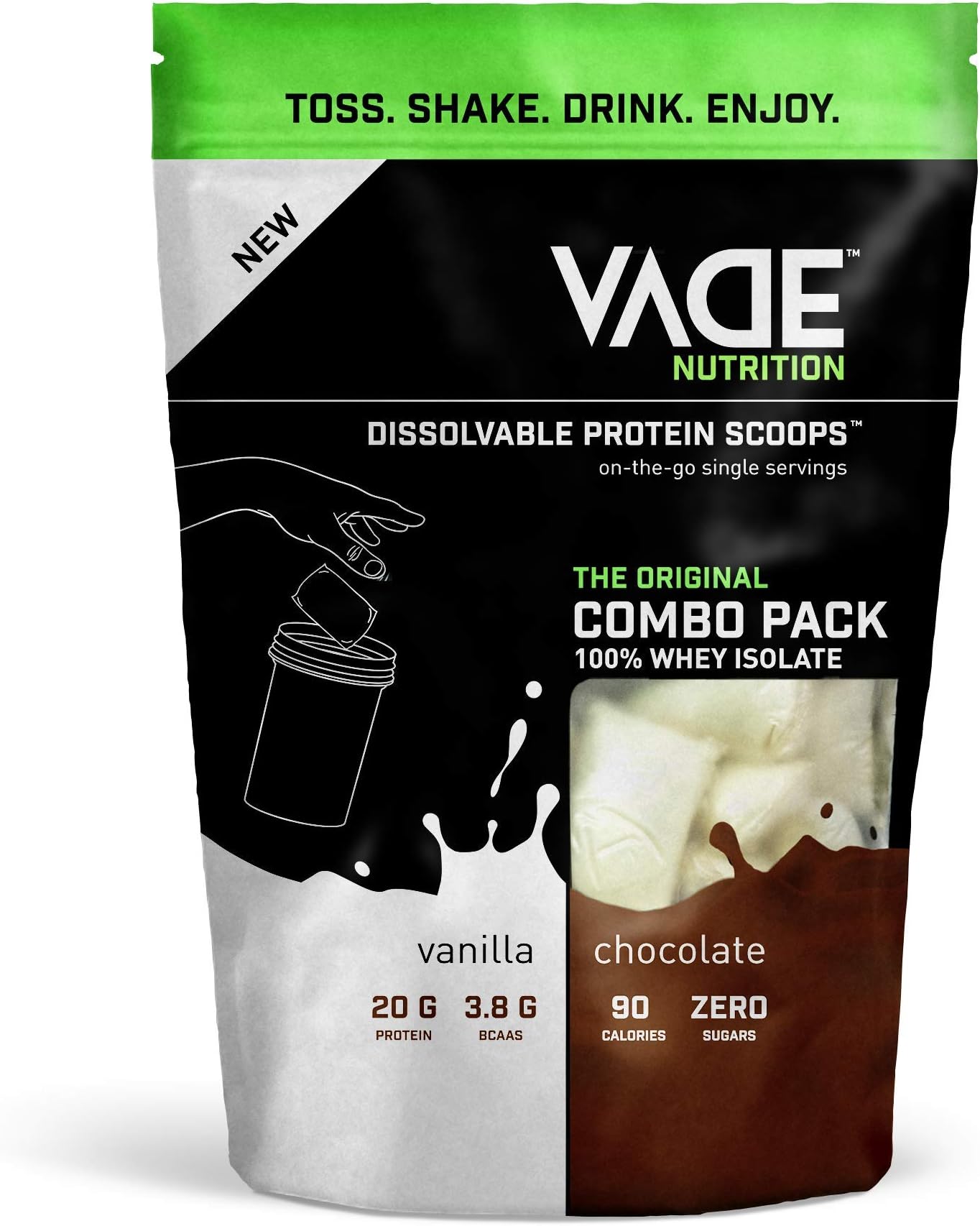 Vade Nutrition Dissolvable Protein Scoops 100 Whey Isolate (Chocolate/Vanilla Combo Pack, 30 Servings)