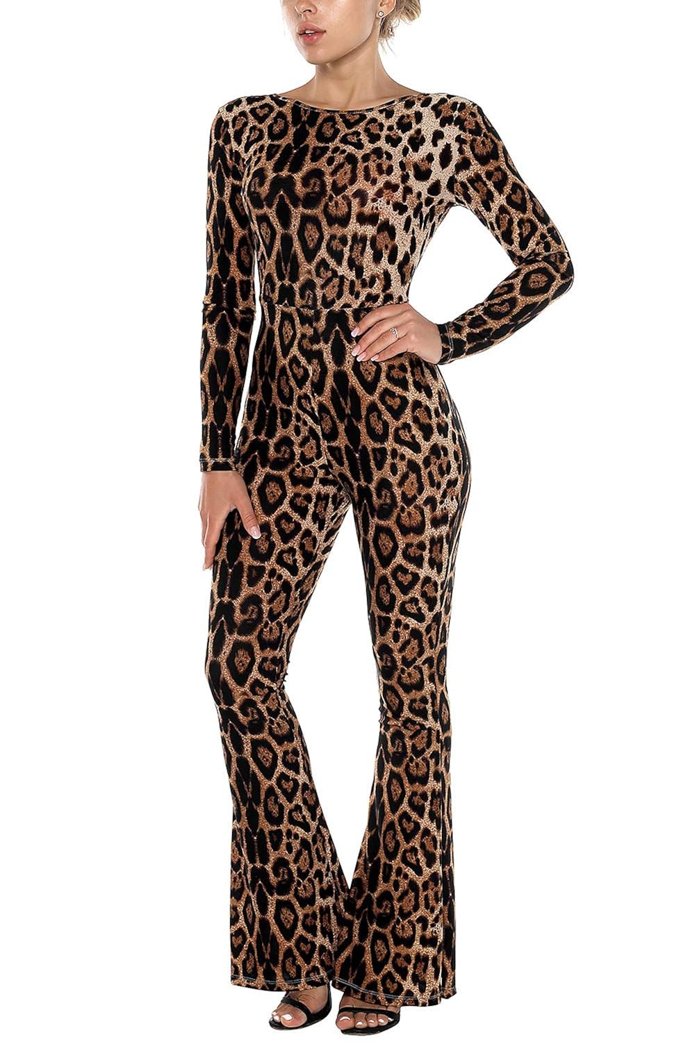 long sleeve leopard print playsuit