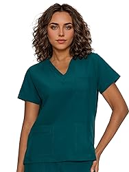 floralhue Scrub Tops for Women, Curved V-Neck Scrub