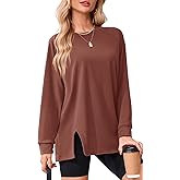 Odosalii Womens Crewneck Sweatshirt Loose Fit Long Sleeve Shirts Trendy Oversized Sweater Fashion Side Slit Pullover Tops
