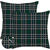 RABUSOFA Christmas Pillow Covers 18x18 Inch Set of 2 Indoor Outdoor Waterproof Scottish Tartan Plaid Classic Throw Decorative Cushion Cases for Christmas Decor Decorations Couch Patio Dark Green
