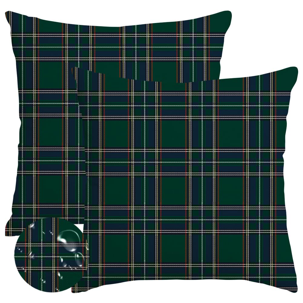Photo 1 of *MINOR DAMAGE - USED*
RABUSOFA Christmas Pillow Covers 18x18 Inch Set of 2 Indoor Outdoor Waterproof Scottish Tartan Plaid Classic Throw Decorative Cushion Cases for Christmas Decor Decorations Couch Patio Dark Green
