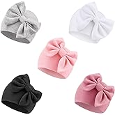 AQOKKA Newborn Baby Girl Hats with Bow Cotton Toddler Infant Beanie Cap Newborn Hospital Hats for Baby Girl Kid 0-24 Months