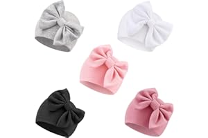 AQOKKA Newborn Baby Girl Hats with Bow Cotton Toddler Infant Beanie Cap Newborn Hospital Hats for Baby Girl Kid 0-24 Months