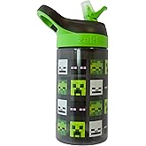 Minecraft Atlantic All Mob Heads Drinks Bottle | Eco Freindly BPA-free Plastic School Water Bottle with Removable straw, spills Proof | fan | Officially Merch 450ML