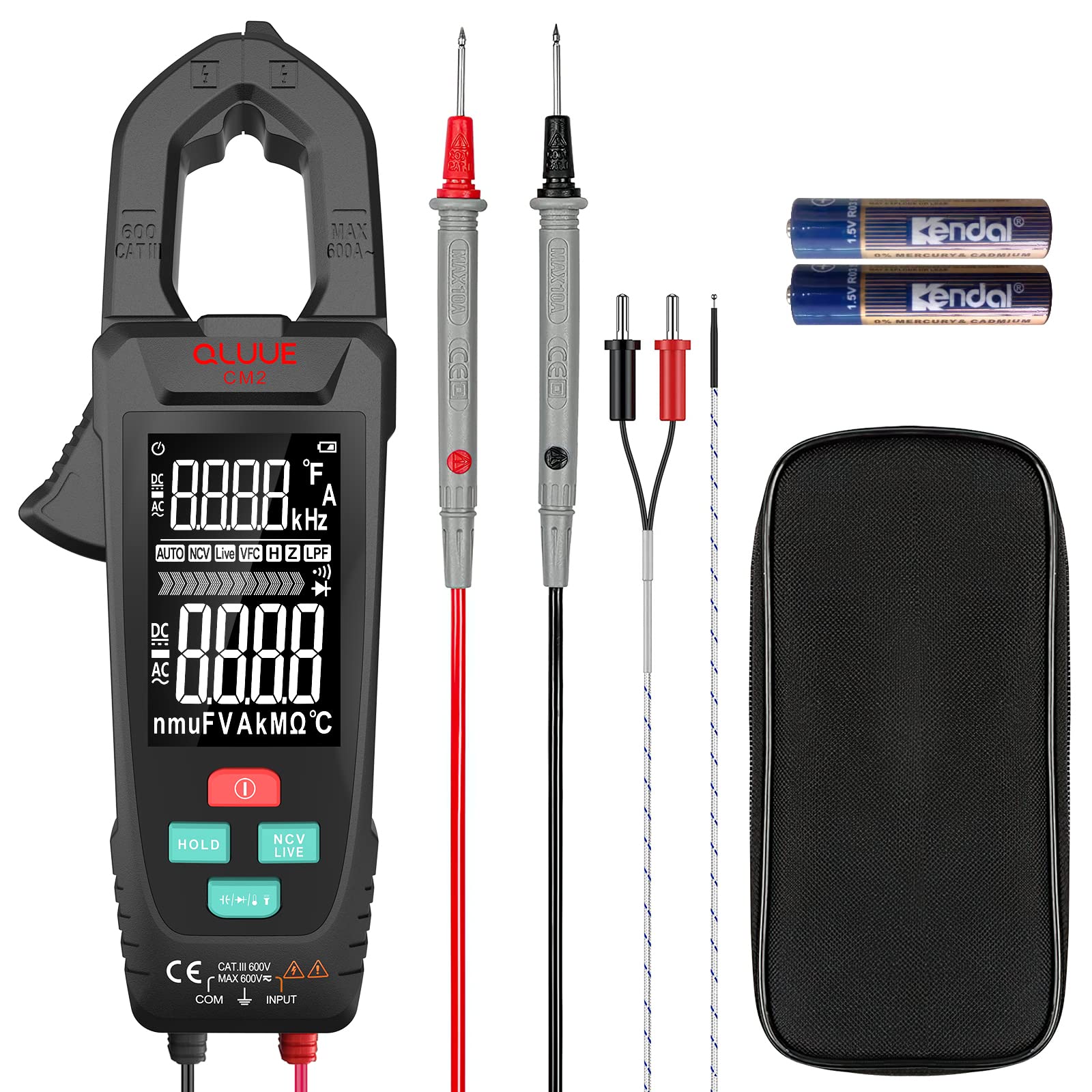 QLUUE Clamp Meter 9999 Counts, Multimeter Measures