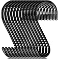 DINGEE 12 Pack 6 Inch S Hooks,Large S Hooks Vinyl Coated Heavy Duty S Hook for Hanging Non Slip S Hanger Closet Hooks, Steel Metal Black Rubber S Hook for Hanging Plants,Clothes,Jeans,Pot Pan Garden
