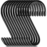 DINGEE 12 Pack 6 Inch Large S Hooks, Heavy Duty Vinyl Coated Non-Slip Metal Black Hooks for Hanging, Closet Kitchen Bathroom Garden Hooks for Pots Pans Clothes Plants Jeans Towels