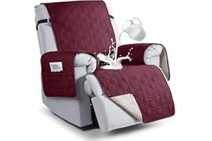 VANSOFY 100% Waterproof Recliner Chair Covers, Recliner Cover Non-Slip Dog Chair Cover Furniture Protector Washable Slipcover with Pocket, Elastic Straps for Pets, Dogs(Burgundy, 23.6")