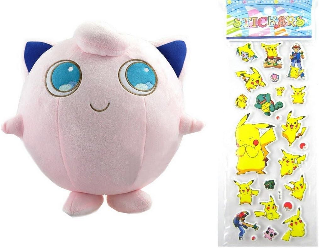 Pokemon Plush Toy - Jigglypuff Doll (Size Large) Around 32cm 12" + Pokemon Sticker