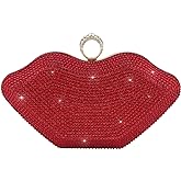 Evevictor Rhinestone Clutch Purse for Women Sparkling Lip Party Evening Bag Small Crossbody Bag Shiny Shoulder Handbag for Wedding Prom Party Date Red
