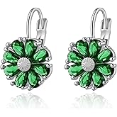 Gold Plated Flower Earrings Birthstone Leverback Earrings Hypoallergenic Vintage Floral Earrings for Women Trendy