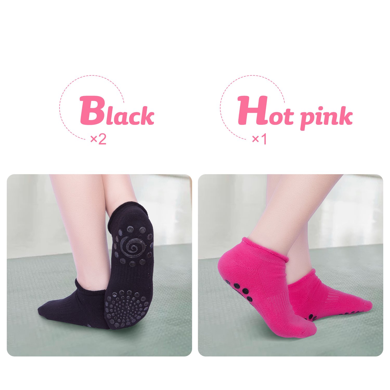 Yoga Socks for Women Non Slip Socks with Grips，Pilates, Barre, Bikram Workout Socks Non Skid 3 Pairs Cotton，Size4.5-10