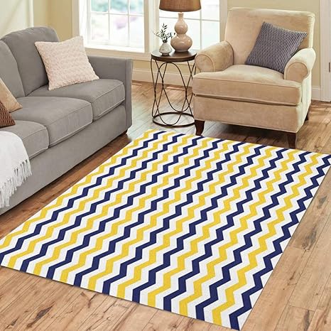 Amazon Com Pinbeam Area Rug Navy Yellow Blue White Colors