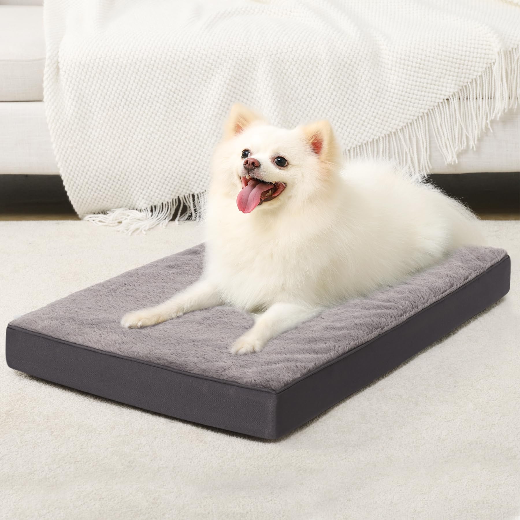 Photo 1 of KSIIA Orthopedic Dog Bed Waterproof Dog Crate Bed for Medium Dogs Deluxe Plush Washable with Egg Crate Foam & Removable Cover, 29 x 18 Inch, Dark Gray