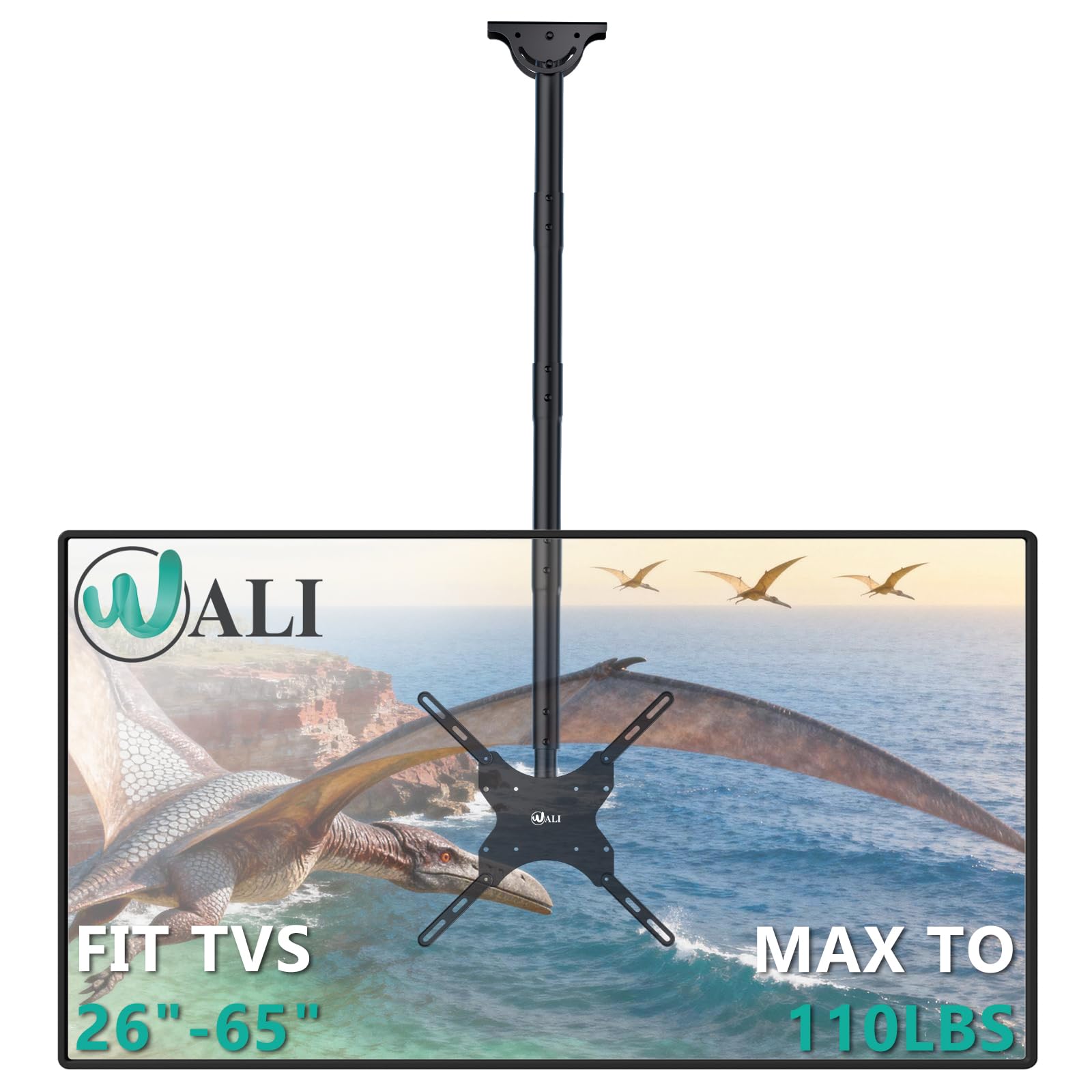 Photo 1 of WALI Long Arm TV Ceiling Mount, Fits Most LED, LCD, OLED and Plasma Flat Screen Display 26 to 65 Inch, up to 110 Lbs, Height Extension up to 58 Inch, Mounting Holes up to 400x400mm (CM2665XL), Black