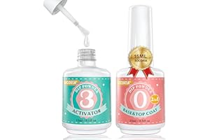 SOCORIA Dip Powder Liquid Set - 2 in 1 Dip Powder Base & Top Coat and Activator for Dipping Powder Nail Kit, Fast Dry, French Nail Art Beginner Manicure Salon(0.5oz)