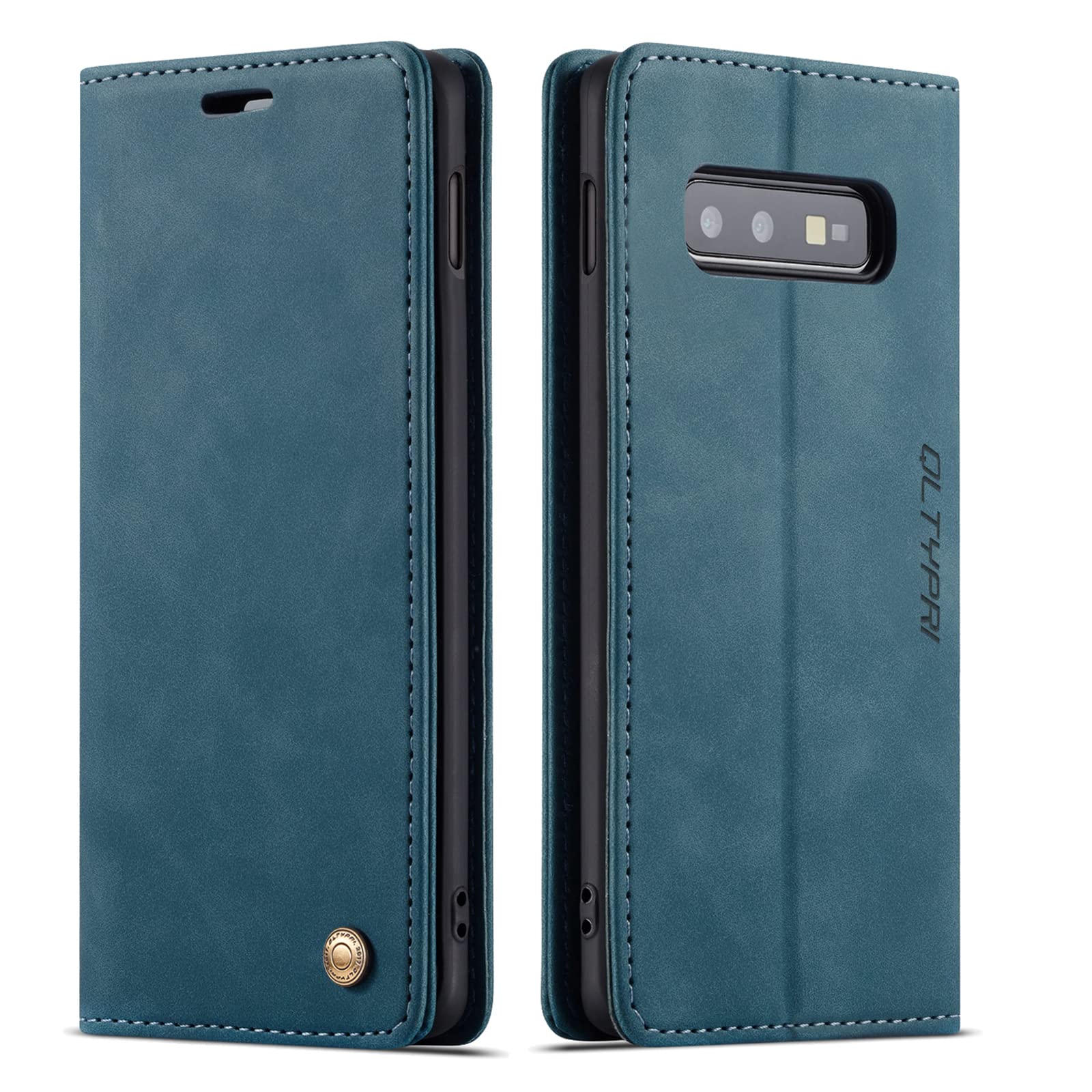 QLTYPRI Case for Samsung Galaxy S10e, Vintage PU Leather Wallet Case Card Slot Kickstand Magnetic Closure Shockproof Flip Folio Case Cover for Samsung Galaxy S10e - Blue