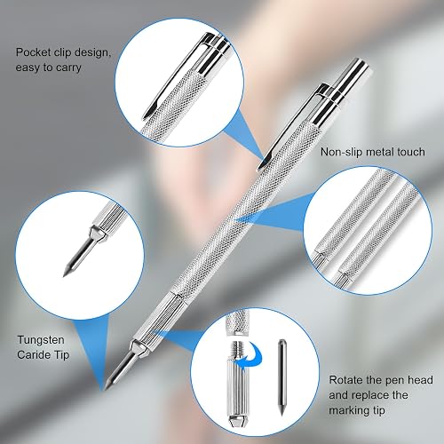 Vitnature 2 Pack Metal Scribe With Magnet | Extra 10 Tungsten Carbide Tips, 5 Inch Etching Pen For Glass, Metal, Ceramics