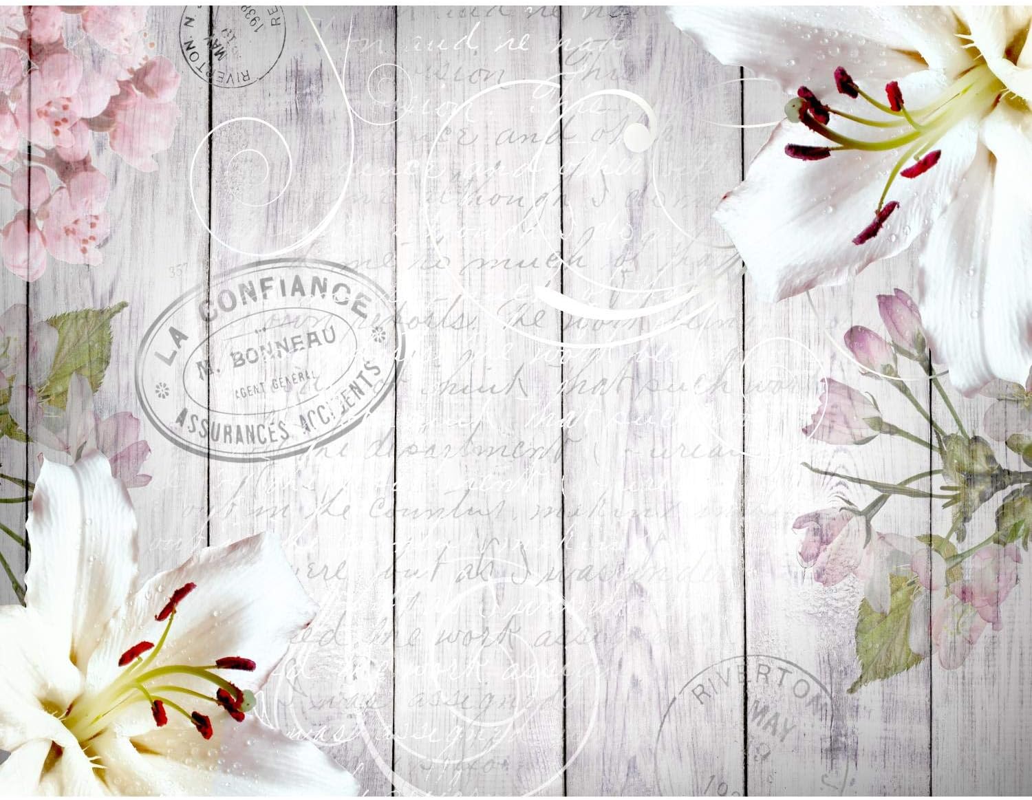 Runa Art Photo Wallpaper Flowers Vintage Lillien 352 x 250 cm Non-Woven Wall Art XXL Moderne Living Room Bedroom Gray 9117011a