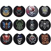 FUN LAVIE 12 Pack Car Coasters for Cup Holders – Cute Absorbent Ceramic Car Accessories for Women Interior, Coaster Set for Drinks with Finger Notch, Stylish Cup Holder Inserts - Rock Skull Series