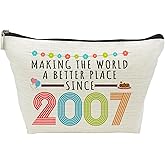 19th Birthday Gifts for Girls, Funny 19 Year Old Gift Makeup Bag, 2007 19th Birthday Makeup Bags for Her, Teens, Daughter, Sister, Niece, Granddaughter, Making The World a Better Place Since 2007
