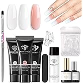 Modelones - Kit de uñas de poligel en 3 colores, albaricoque blanco | Kit de uñas dobles para uñas de gel de extensión de cap