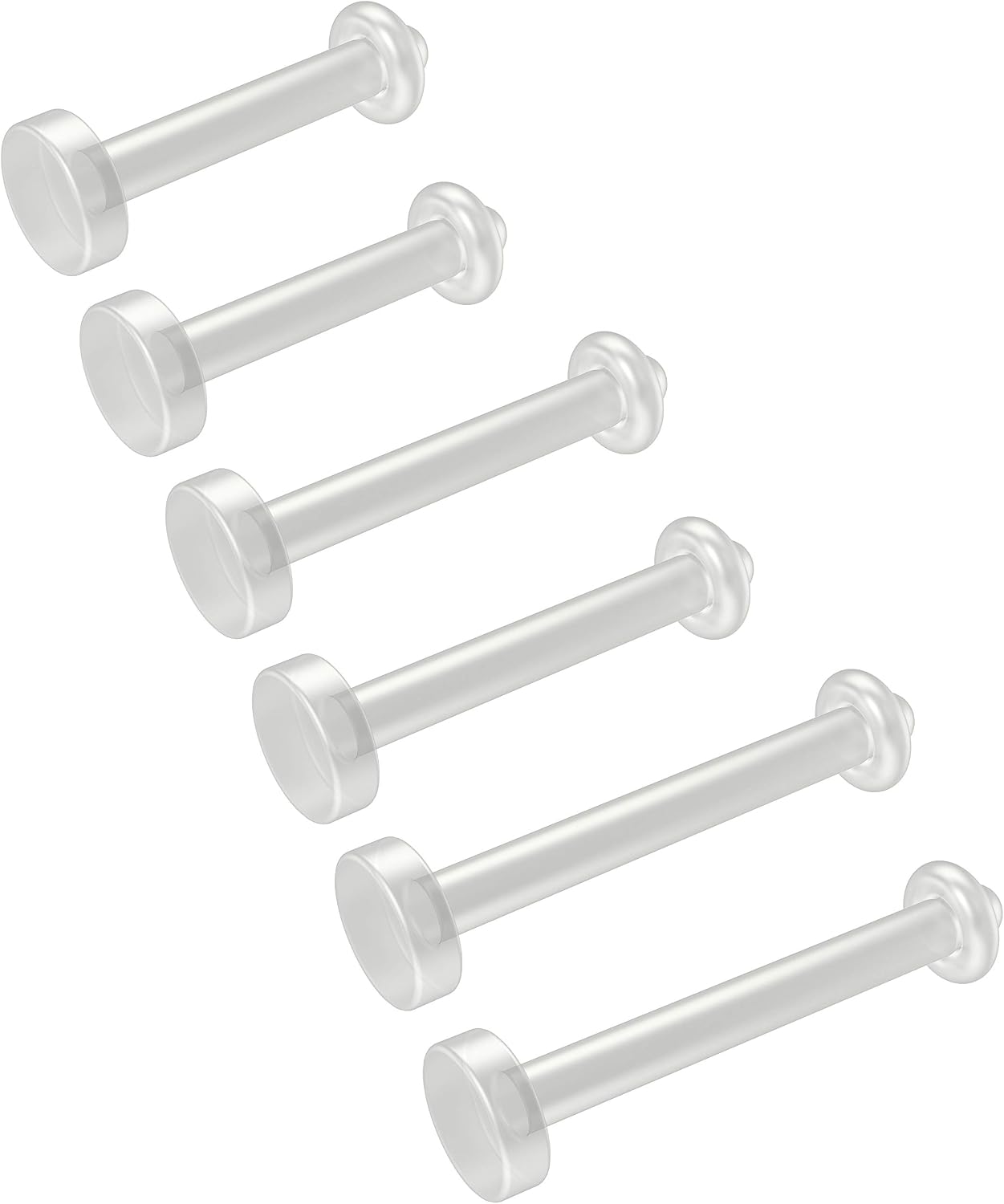 6pc 16g 1.2mm Labret Bar Retainer Keeper Bioplast Clear Plastic Studs Flexible Mole Piercing Jewellery