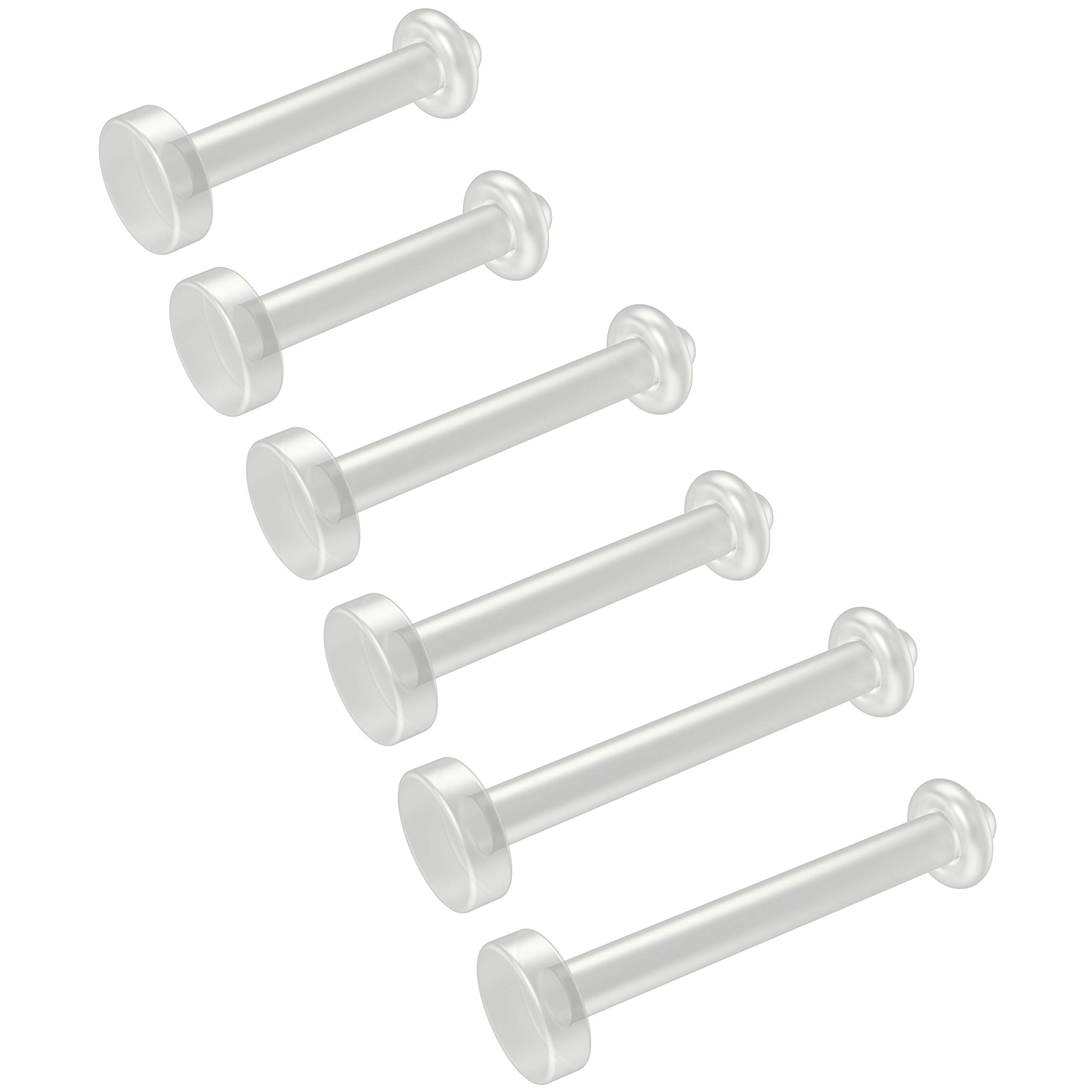 6pc 16g 1.2mm Labret Bar Retainer Keeper Bioplast Clear Plastic Studs Flexible Mole Piercing Jewellery
