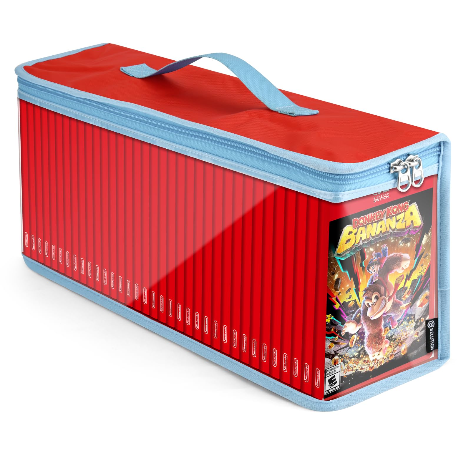 CaSZLUTION Game Disc Storage Bag for Switch Games and Switch 2 Games, Portable Carrying Case Holds up to 35 Switch Games, TPU Clear Organizer Case for Switch Game Collectors - Red Blue