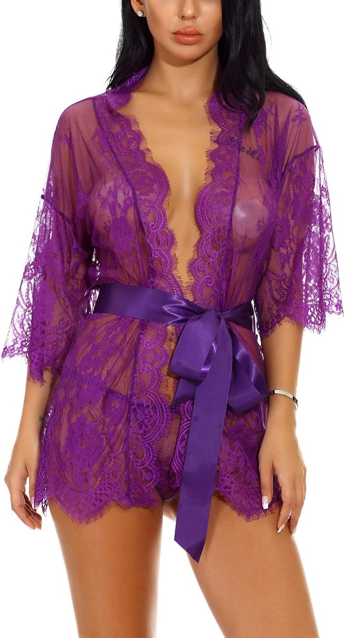 Purple Lingerie Robe Bridesmaid Wedding Honeymoon Night Sleepwear Gift XL