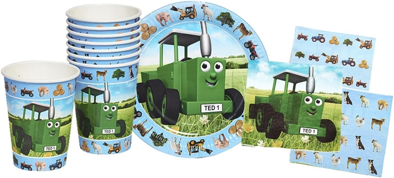Tractor Ted Party Set Includes 8 Paper Plates, 8 Paper Cups and 16