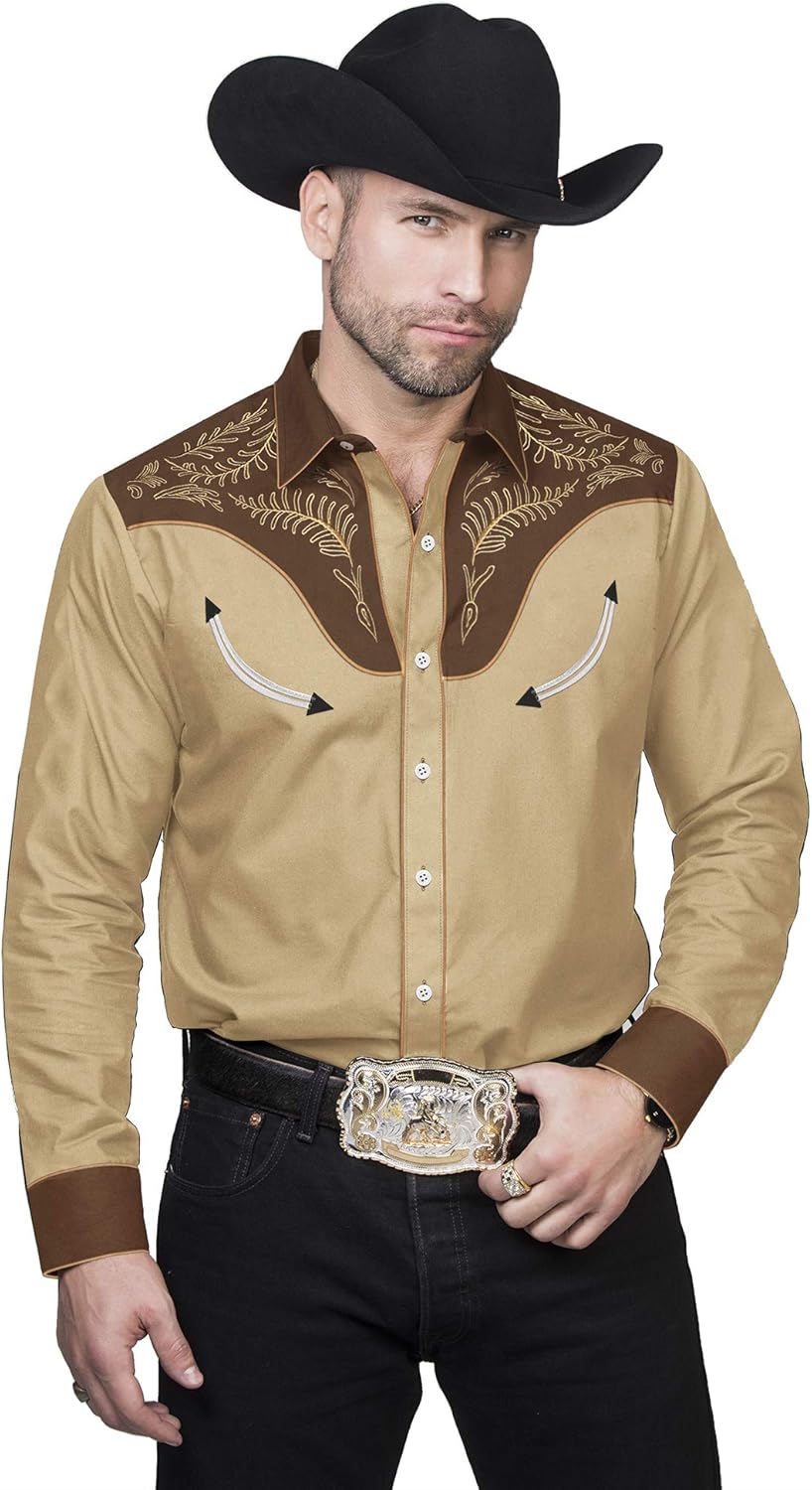 COOFANDY Men's Western Cowboy Embroidered Long Sleeve Button Down Shirt