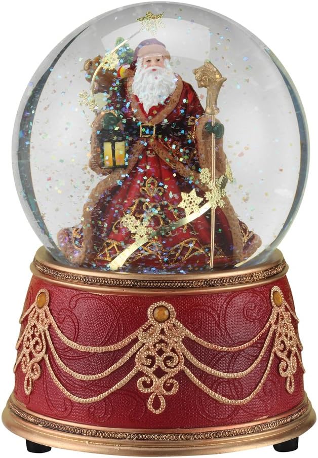 Snow Globes - Roman Santa with Snowflakes Musical We Wish You a Merry Christmas 100mm Snow Globe