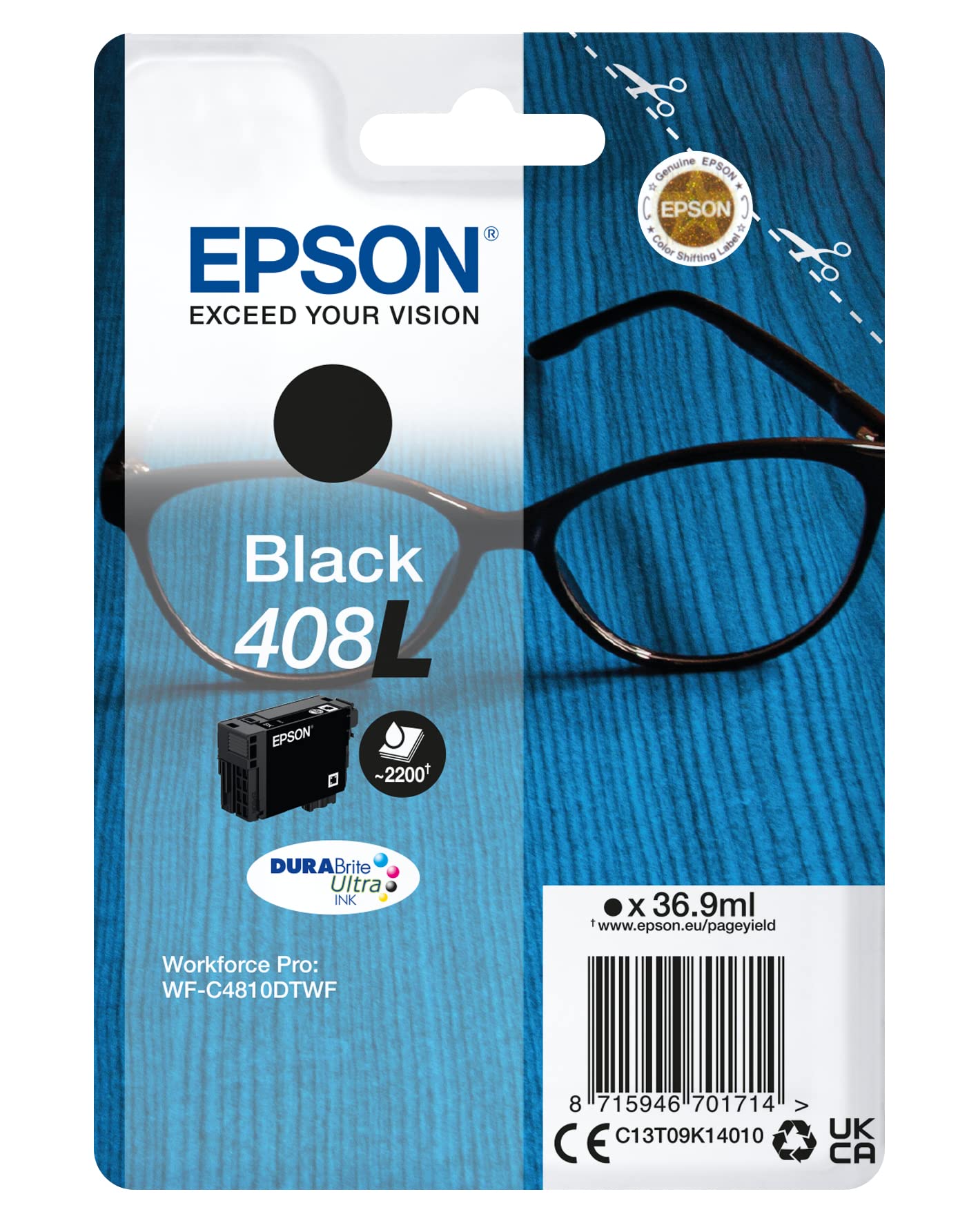 Epson Genuine Ink Singlepack High Yield Black 408 XL DURABrite Ultra