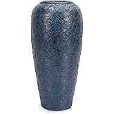 13" Tall Blue Ceramic Vase - Rustic Pottery Accent for Centerpieces, Decorative Flower Container for Living Room, Table, Kitchen, Office or Entryway, Modern Large Home Decor Piece