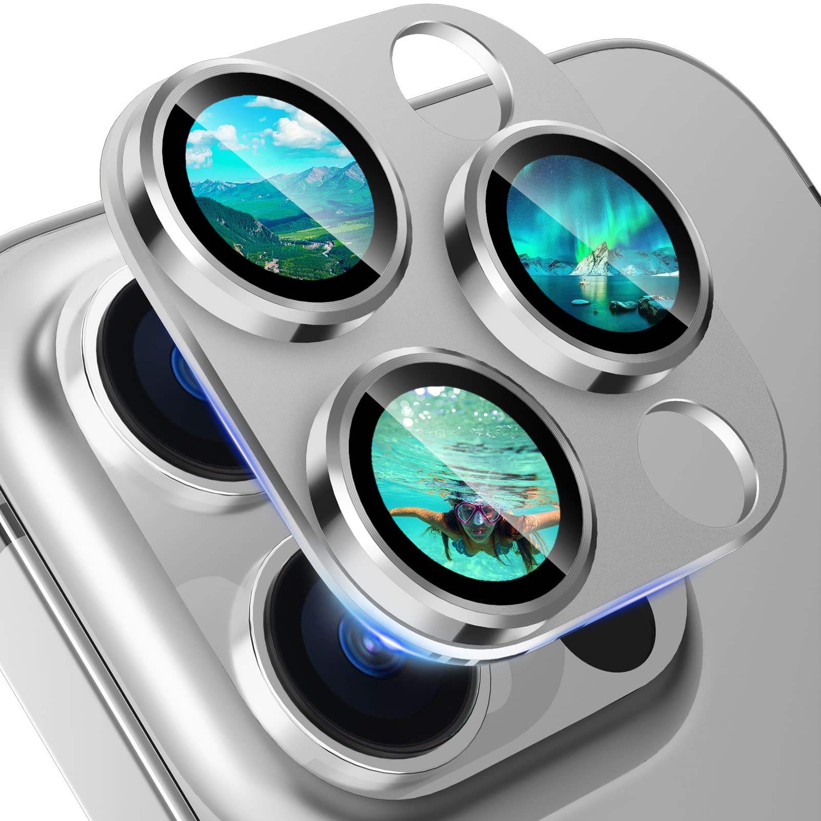 imluckies for iPhone 13 Pro/iPhone 13 Pro Max Camera Lens Protector, Integrated Aluminum Alloy with 9H Tempered Glass Metal Camera Cover [Shockproof][Anti-Scratch][Easy Installation], Silver