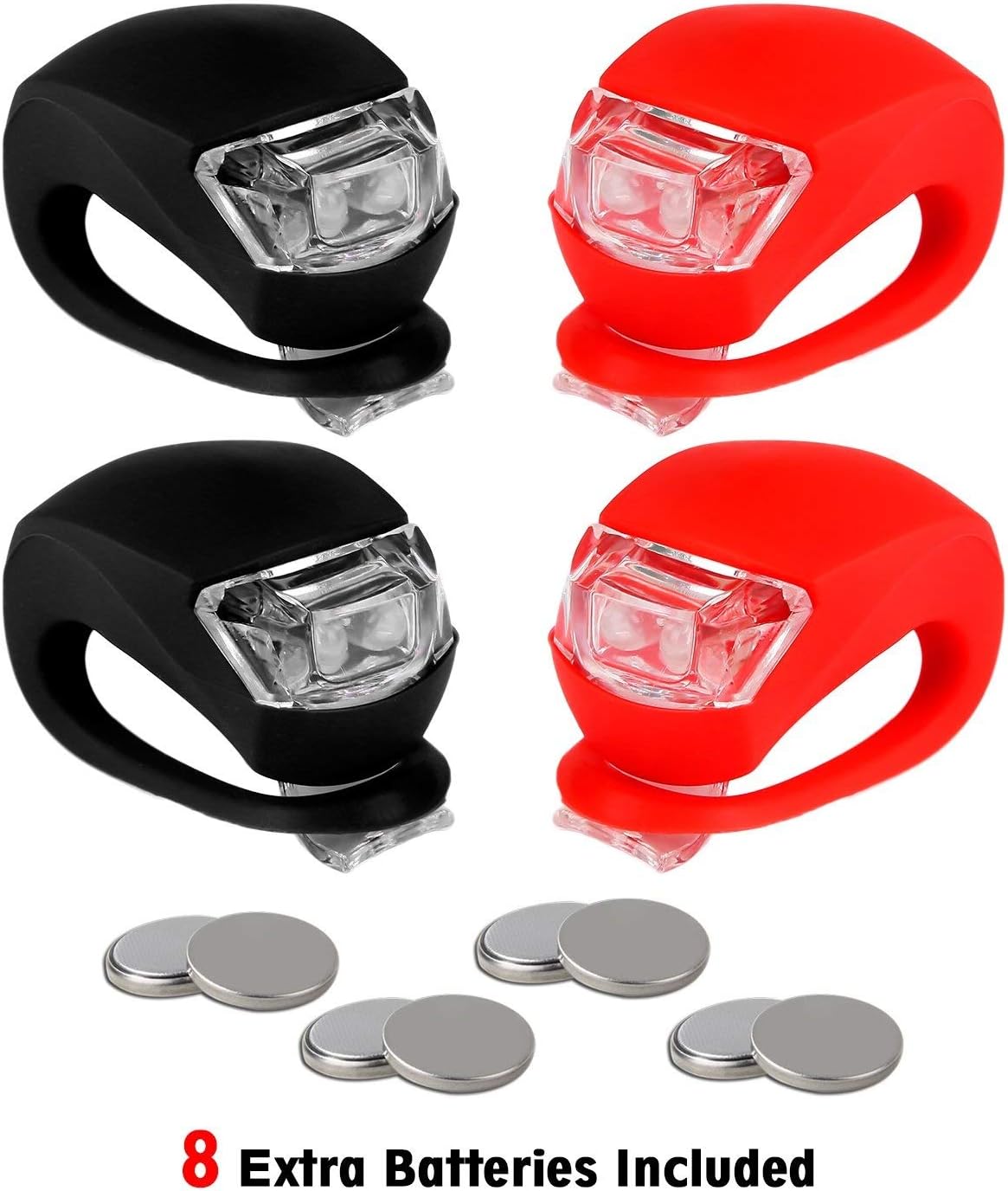 REFUN Bicycle Light - Front and Rear Silicone LED Bike Light Set - High Intensity Multi-Purpose Water Resistant Headlight - Taillight for Cycling Safety,Batteries Included,4 Pack