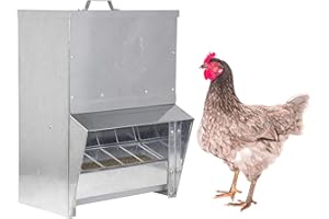 RentACoop Galvanized Chicken Trough Feeder, Weatherproof Poultry Food Dispenser with Lid 25LB Capacity
