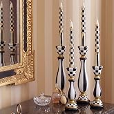 Acellegic 2 Pcs Black and White Checkerboard Taper Candle Holder,Classic | Halloween Retro Checkered Striped Candlestick Holder, Table Decoration, Holiday Modern Home Centerpiece, Candles Not Included