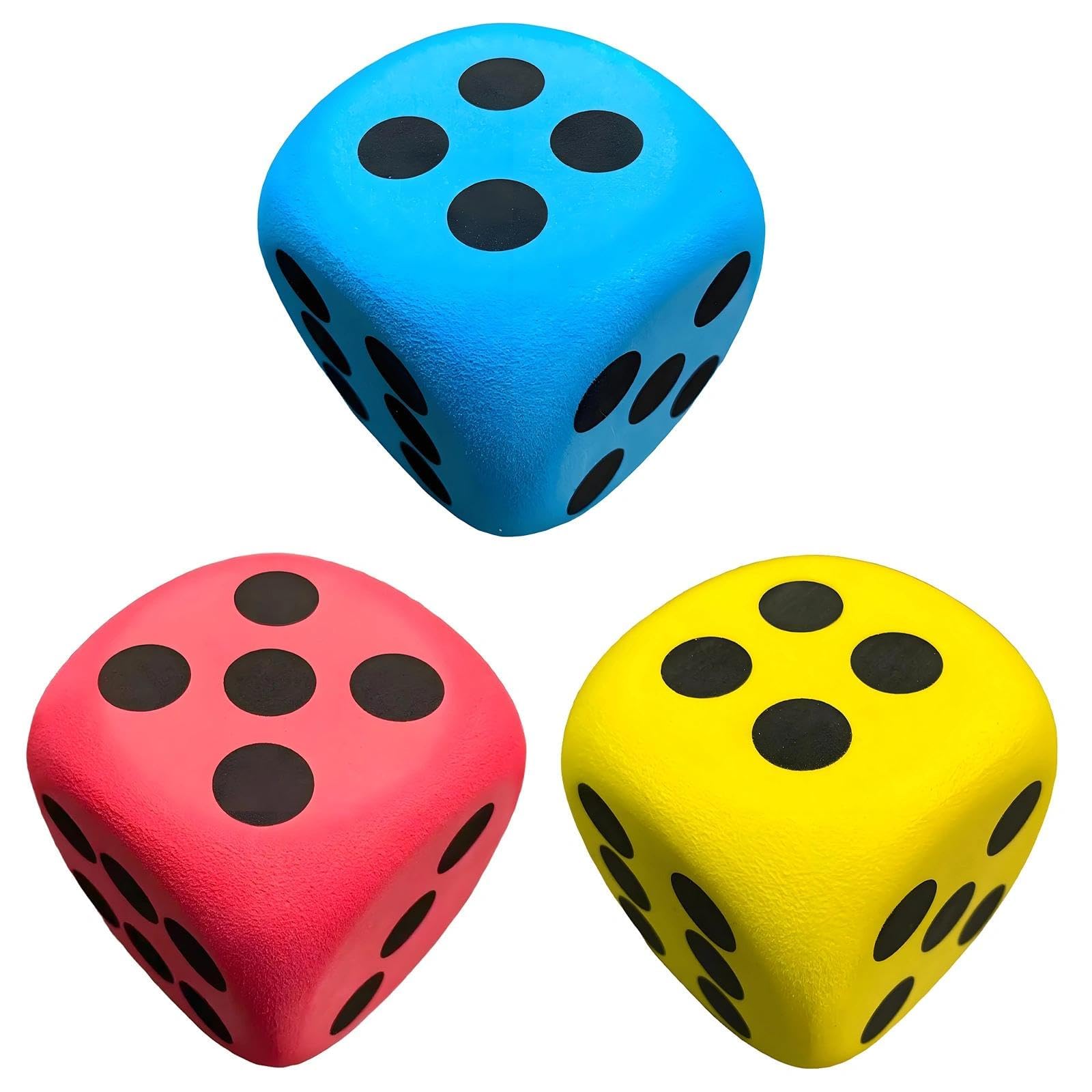 3 Pcs Large Foam Dices, 6cm Round Big Soft Dice, Large Dice for Children, Giant Foam Dices for Kids Party Activities, Family Games and Classroom Maths Activities (Red, Yellow, Blue)