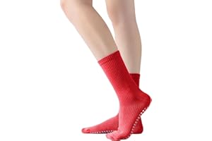Yoga Pilates Socks with Grips for Women Non Slip Solid Colored Cushioned Crew Compression Socks for Barre Ballet Dance