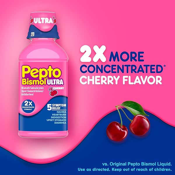 PEPTO BISMOL LIQUID ULTRA FOR NAUSEA, HEARTBURN, INDIGESTION, UPSET STOMACH, AND DIARRHEA – 5 SYMPTOM FAST RELIEF, CHERRY FLAVOR 12 OZ (PACK OF 3)