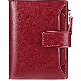 GOIACII RFID Women's Wallet Small Ladies Credit Card Holder Leather with Zipper Pocket 4 ID Windows Wine Wax Red