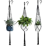 PROTITOUS Macrame Plant Hanger 3pcs Black Indoor Hanging Planter Basket Flower Pot Holder Cotton Rope with Ceiling Hook,Same