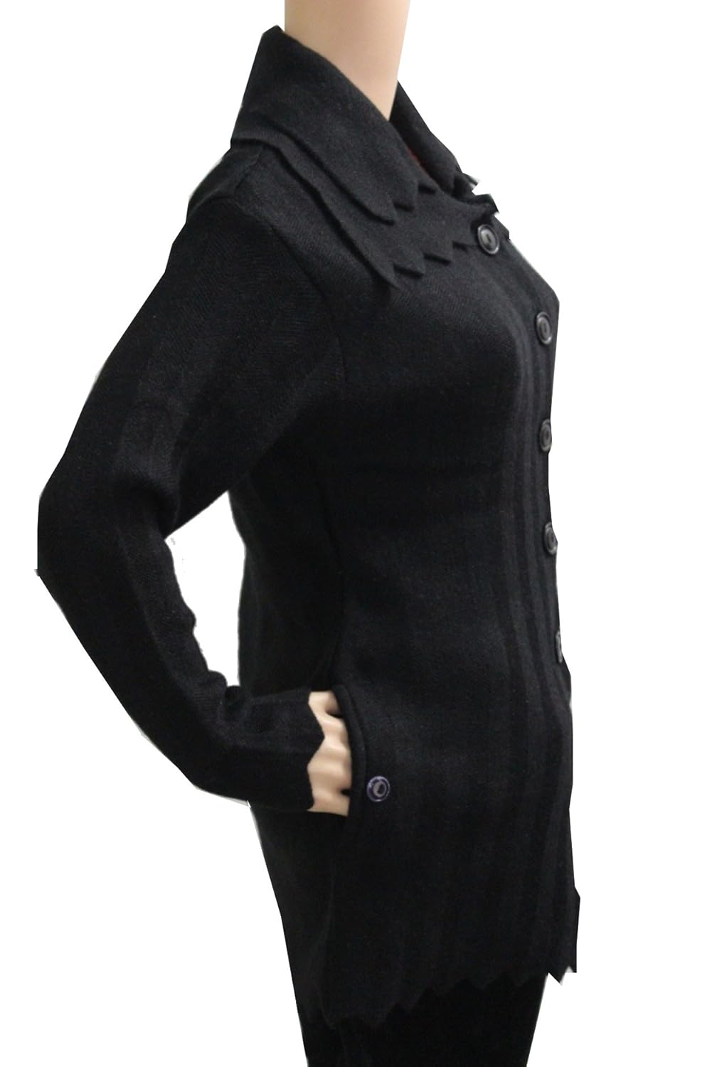 matelco women's woollen cardigan with collars (black, free size)