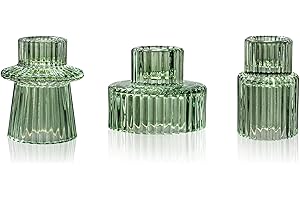 WELLIFE Taper Candle Holders-Candlestick Holders, Green - Set of 3 for Wedding, Party & Table Centerpiece Decor