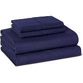 Amazon Basics Soft Organic Cotton Sheet Set with 2 Pillowcases, Queen, Navy Blue